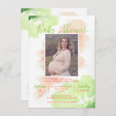 Watercolor Lime Pink Peach BABY SHOWER | PHOTO Invitation (Front/Back)