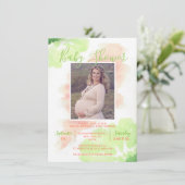 Watercolor Lime Pink Peach BABY SHOWER | PHOTO Invitation (Standing Front)