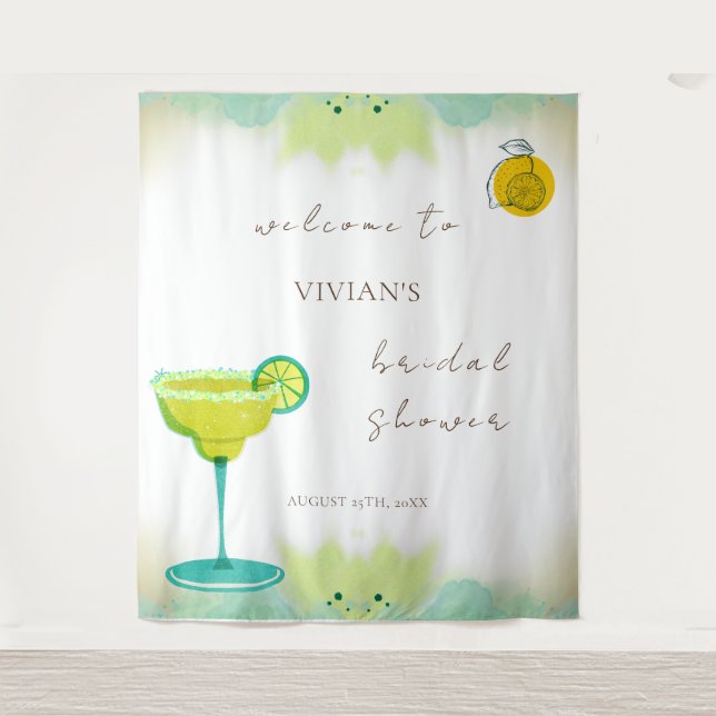 Watercolor Lime Tequila Bridal Shower Welcome Tapestry (Front)