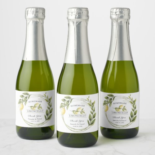 Watercolor Limoncello Floral Liquor Custom Sparkling Wine Label