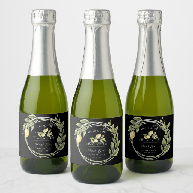 Watercolor Limoncello FloralSparkling Wine Label (Bottles)