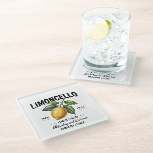 Watercolor Limoncello Lemon Liqueur Italy Glass Coaster