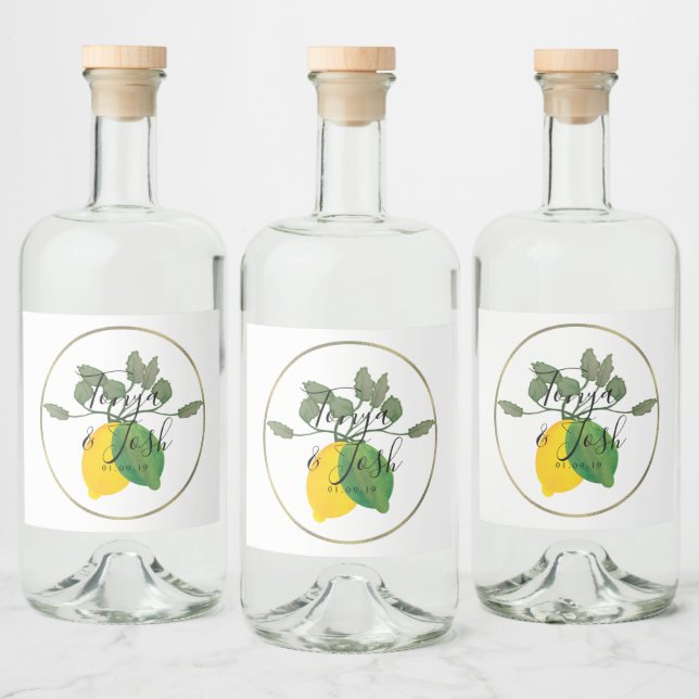 Watercolor Limoncillo Lime Lemon Liquor Bottle Label (Bottles)