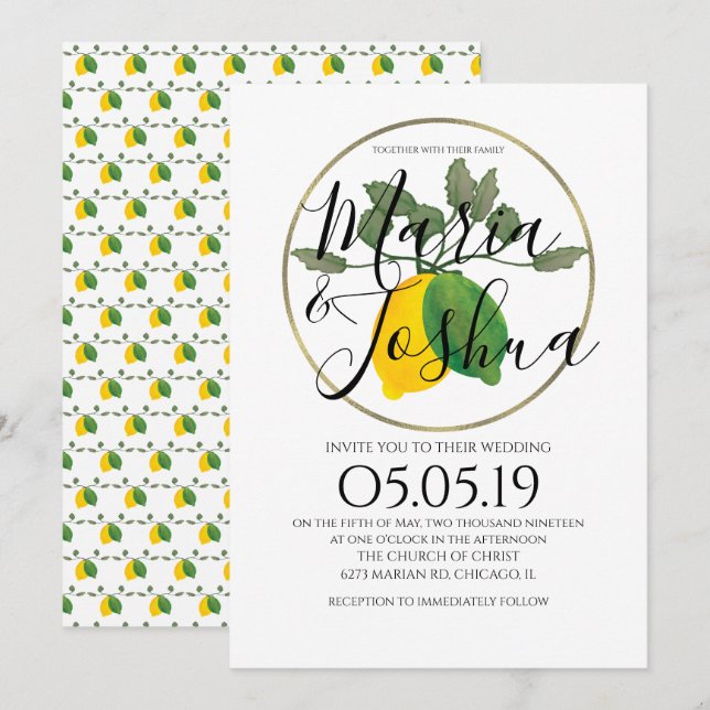 Watercolor Limoncillo Lime Lemon Wedding Invitation (Front/Back)