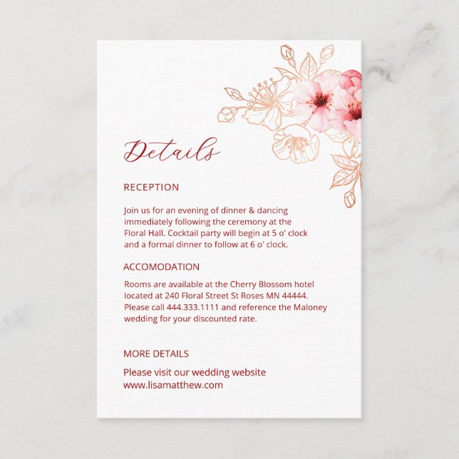 Watercolor Line Art Cherry Blossom Details Enclosure Card