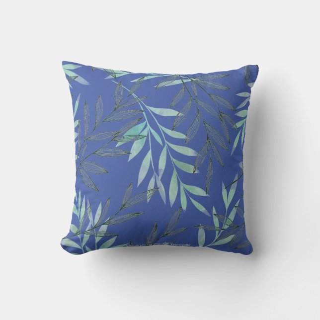 Watercolor Line Drawing Foliage Leaves Plants Throw Pillow (Front)