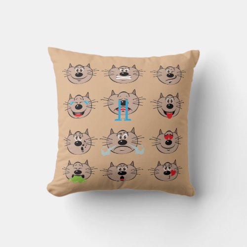 Watercolor Line Drawing Funny Emoji Cat Humor Throw Pillow