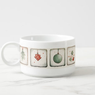 Watercolor Lineart Christmas Pattern Bowl