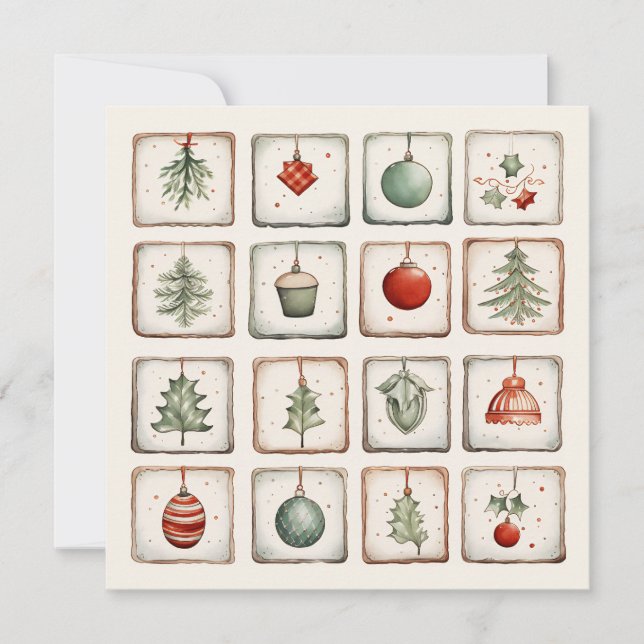 Watercolor Lineart Christmas Pattern Invitation (Front)