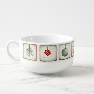 Watercolor Lineart Christmas Pattern Soup Mug
