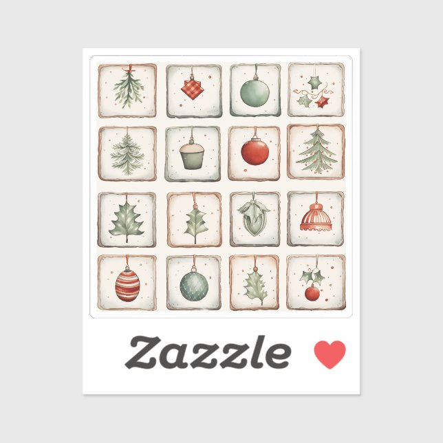 Watercolor Lineart Christmas Pattern Sticker (Sheet)