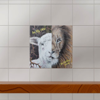 Watercolor Lion and Lamb customizable Ceramic Tile