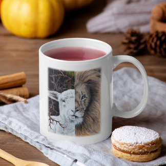Watercolor lion and lamb mug, customizable  coffee mug