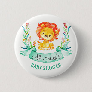 Watercolor Lion Baby Shower Button