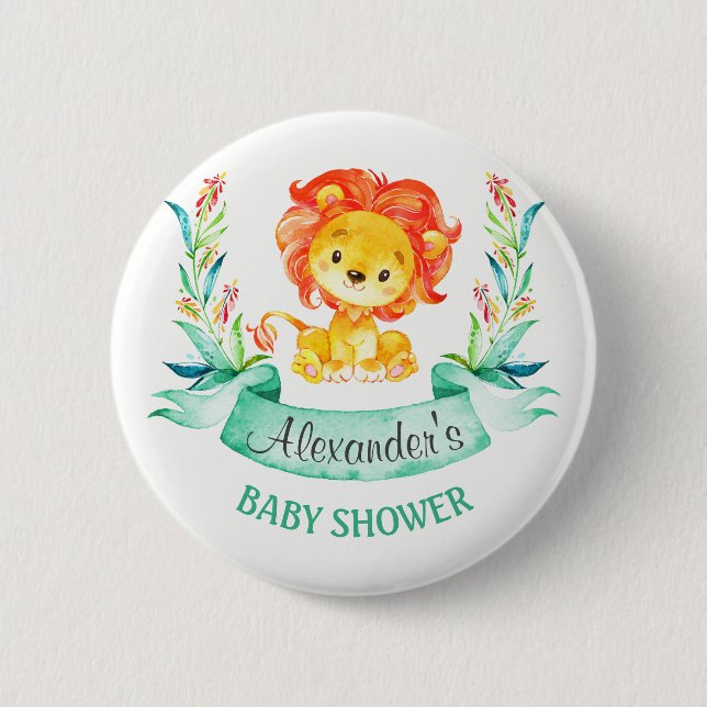 Watercolor Lion Baby Shower Button (Front)