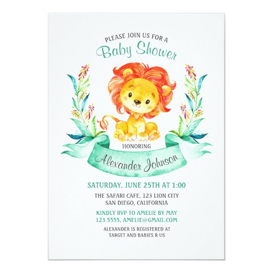 Watercolor Lion Baby Shower Invitation | Zazzle.com