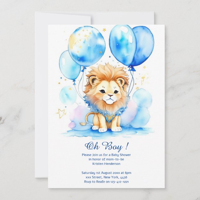 Watercolor Lion Baby Shower Invitation (Front)