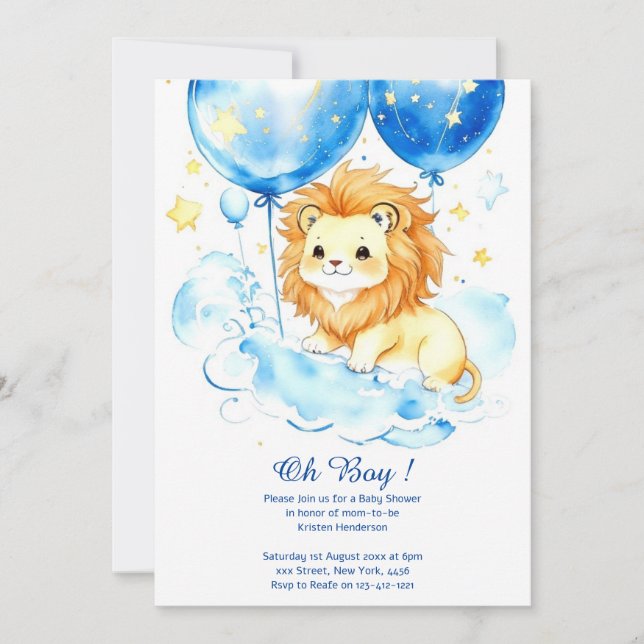 Watercolor Lion Baby Shower Invitation (Front)