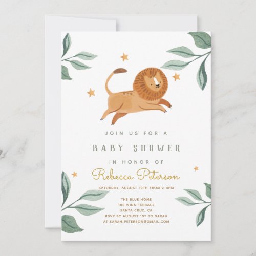 Watercolor lion Baby Shower invitation
