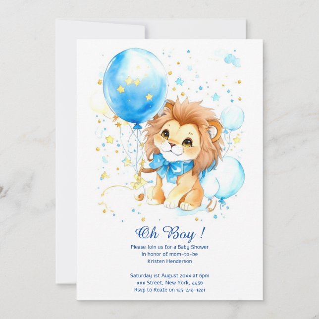 Watercolor Lion Baby Shower Invitation (Front)