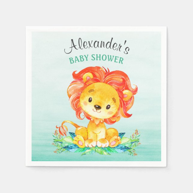 Watercolor Lion Baby Shower Paper Napkins (Front)