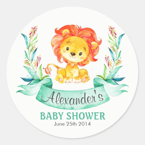 Watercolor Lion Baby Shower Sticker