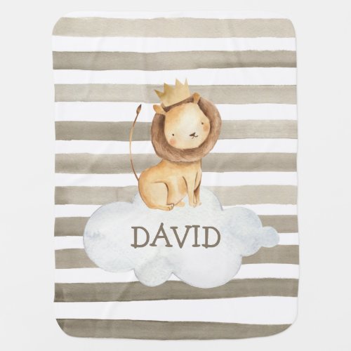 Watercolor Lion Crown Grey Personalized Baby Blanket