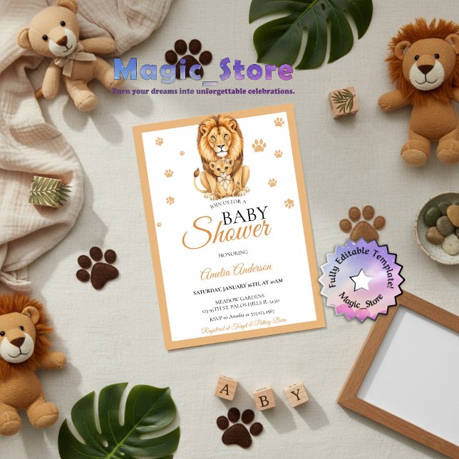 Watercolor Lion Cub Jungle Safari Gold Paw Prints Invitation (Creator Uploaded)