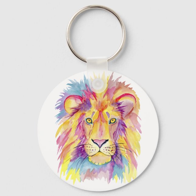 Watercolor Lion Head Keychain (Front)