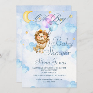 Watercolor Lion jungle animal baby shower Boy Invitation