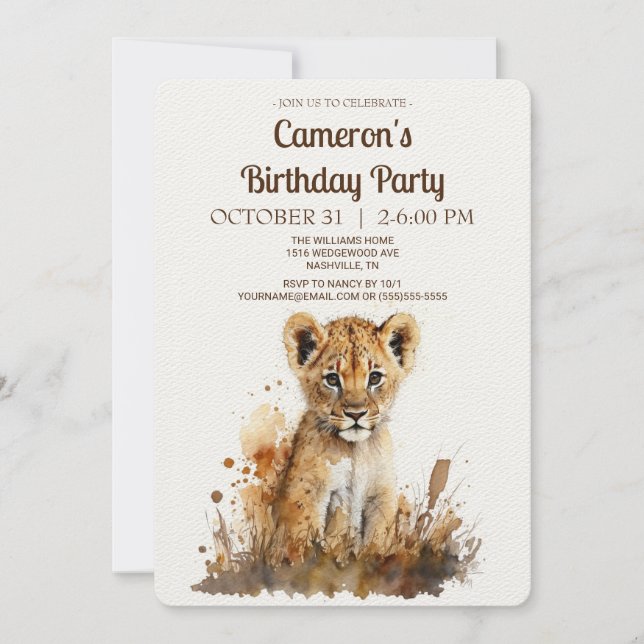 Watercolor Lion King`s Party Invitation  (Front)