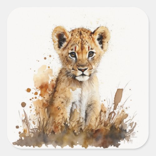 Watercolor Lion Kings Party Square Sticker 