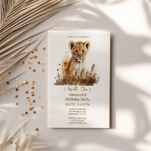 Watercolor Lion King`s Wild One birthday Invitation