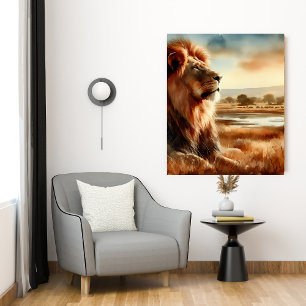 Watercolor Lion on the Savannah Canvas Print