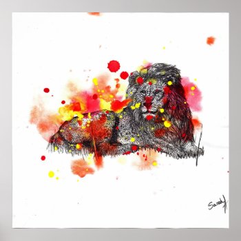 Watercolor Lion Poster by Sharksvspenguins at Zazzle