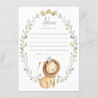Watercolor Lion Prince Baby Shower Mom Advice Card