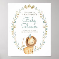 Watercolor Lion Prince Baby Shower Welcome Poster