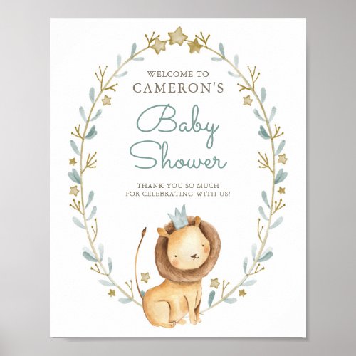 Watercolor Lion Prince Baby Shower Welcome Poster