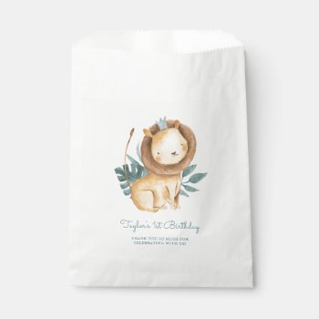 Watercolor Lion Prince Tropical Leaves Birthday Favor Bag by KeikoPrints at Zazzle