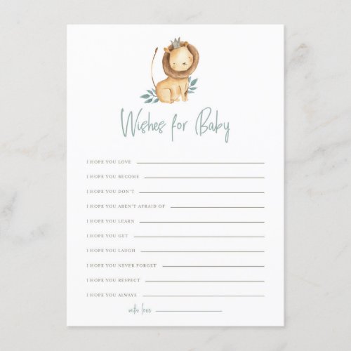 Watercolor Lion Prince Wishes for Baby Card