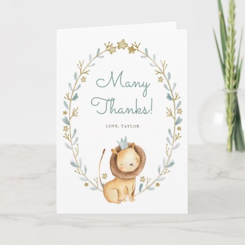 Watercolor Lion Prince Wreath Birthday Thank You Card