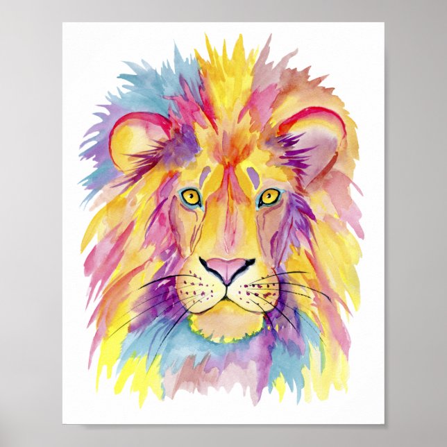 Watercolor Lion Print - Colorful Wall Decor (Front)