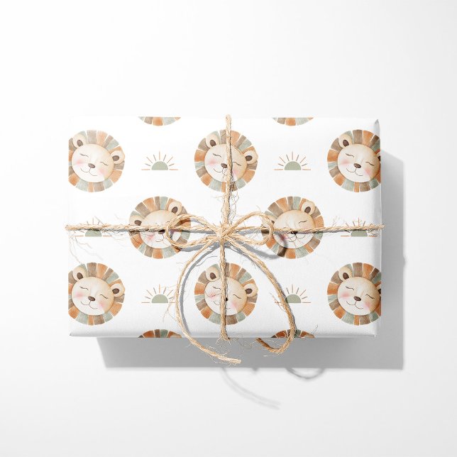 Watercolor Lion & Sun - Neutral - Safari Animal Wrapping Paper (Creator Uploaded)