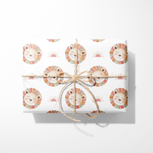 Watercolor Lion & Sun - Pink - Safari Animal Wrapping Paper (Creator Uploaded)