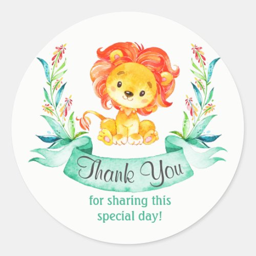 Watercolor Lion Thank You Classic Round Sticker