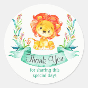 Watercolor Lion Thank You Classic Round Sticker