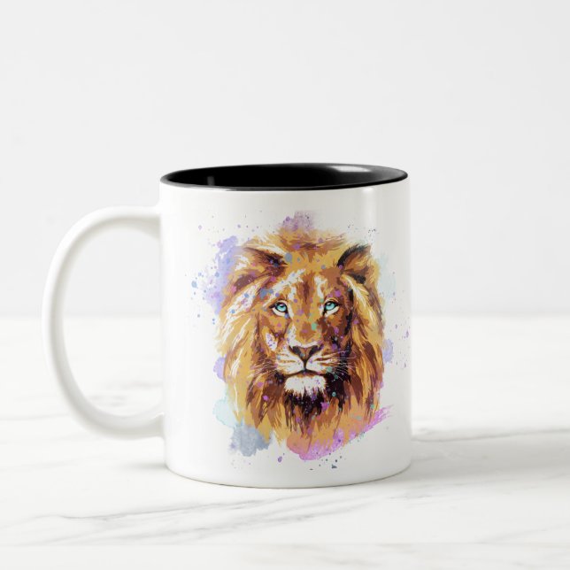Watercolor Lion Two-Tone Coffee Mug (Left)