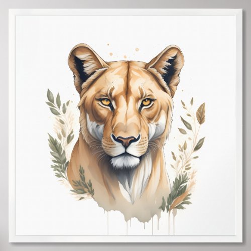 Watercolor Lioness Framed Art