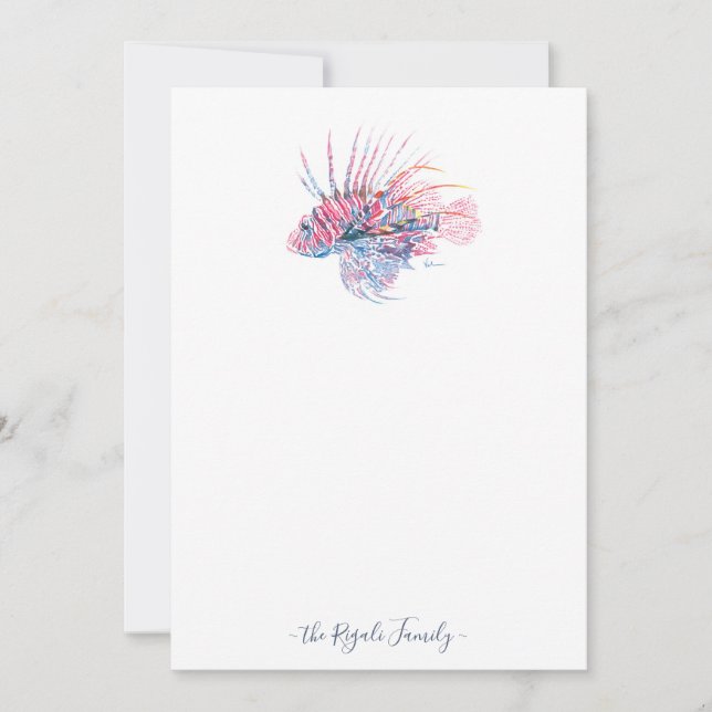 Watercolor Lionfish Personalized Stationery Note Card (Front)