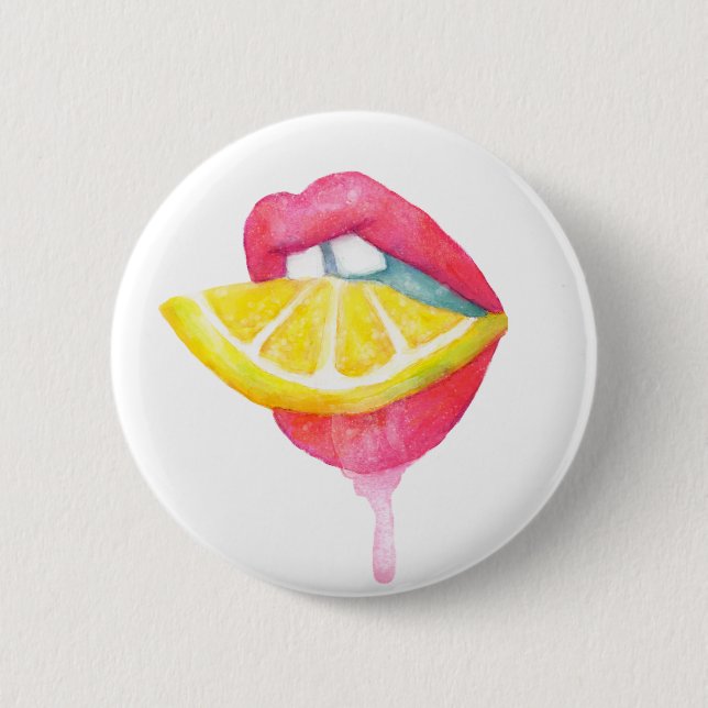 Watercolor Lip & Lemon Button (Front)